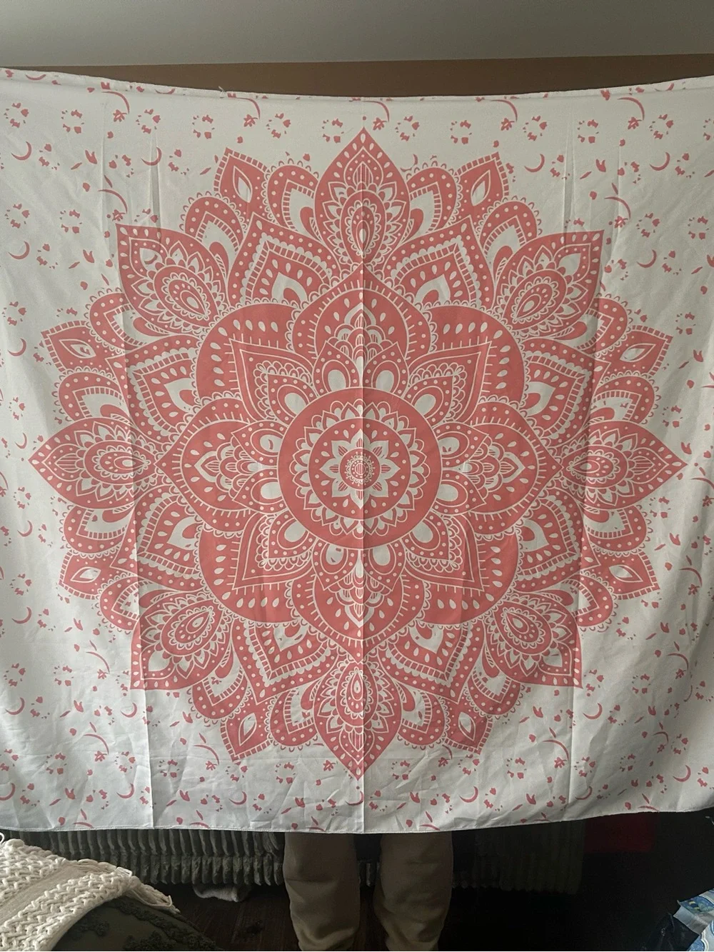 SHEIN White and Coral Mandala Tapestry